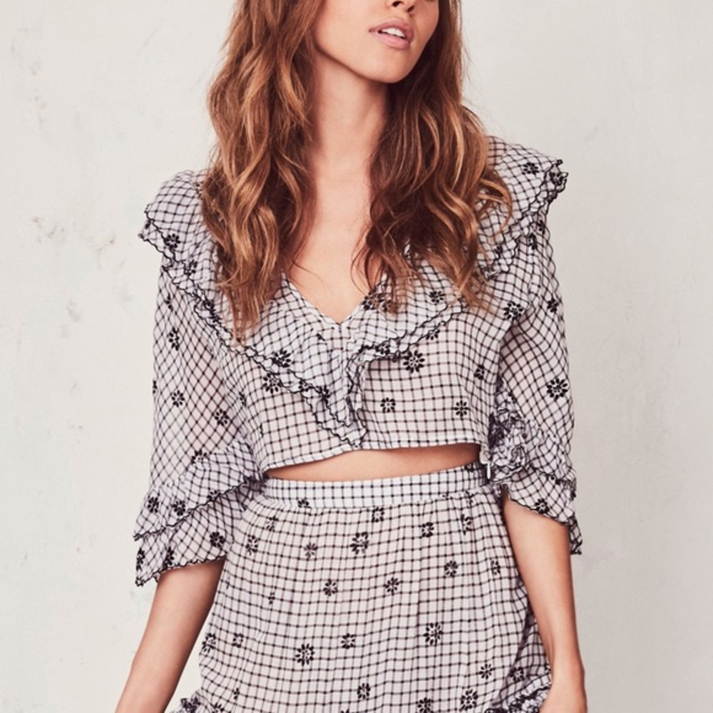 LoveShackFancy Blake Ruffle Crop Top Blouse